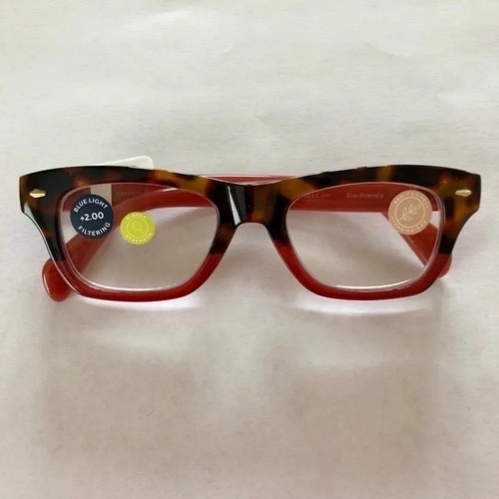 New Red Tortoise Peepers Blue Light Filtering Readers +2.00